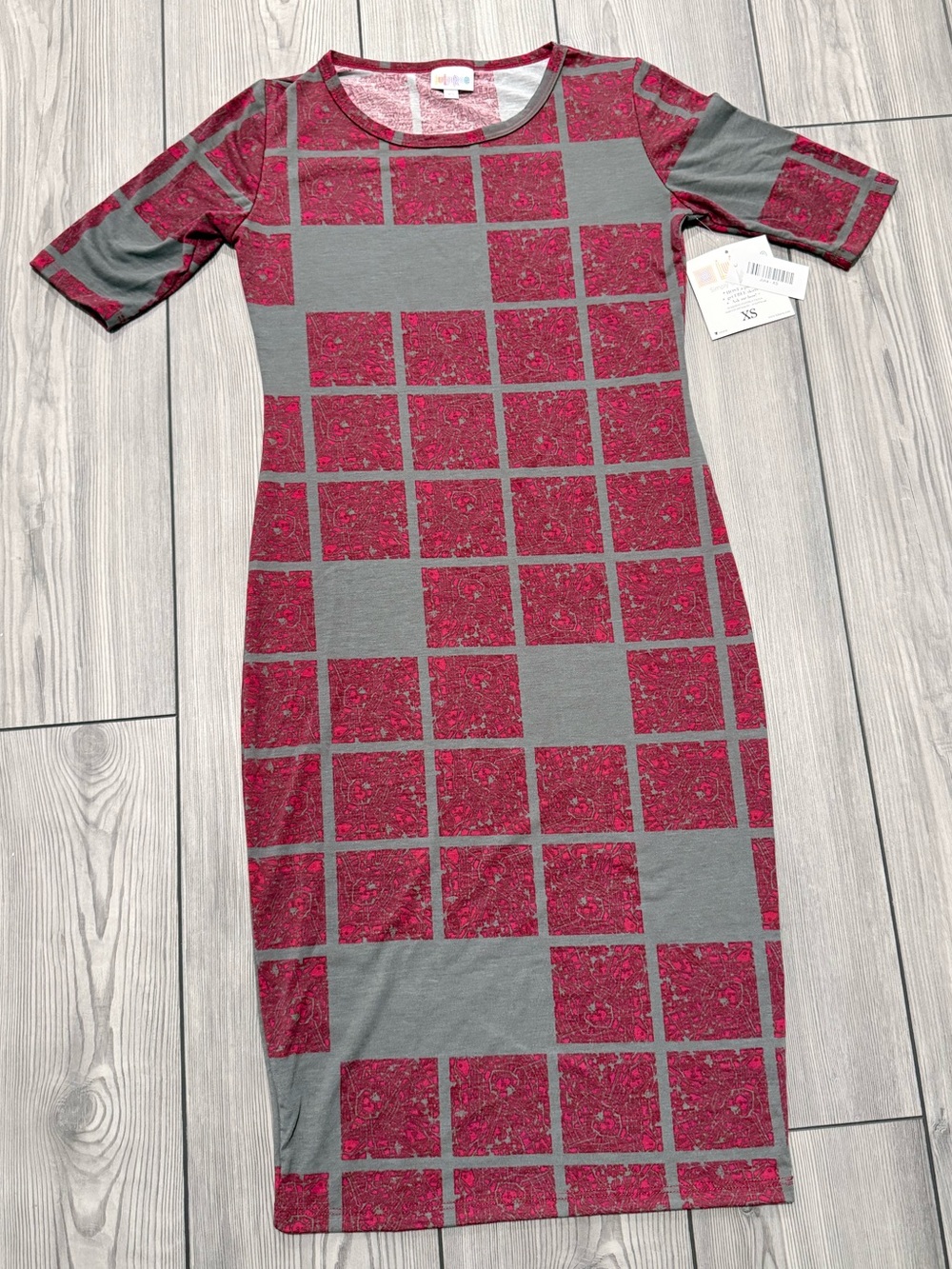 LuLaRoe Gray and Pink Grid Midi Dress